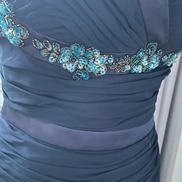FAVIANA Couture Shirred Chiffon Mermaid Style Gown with Intricate Beading - Picture 6 of 11